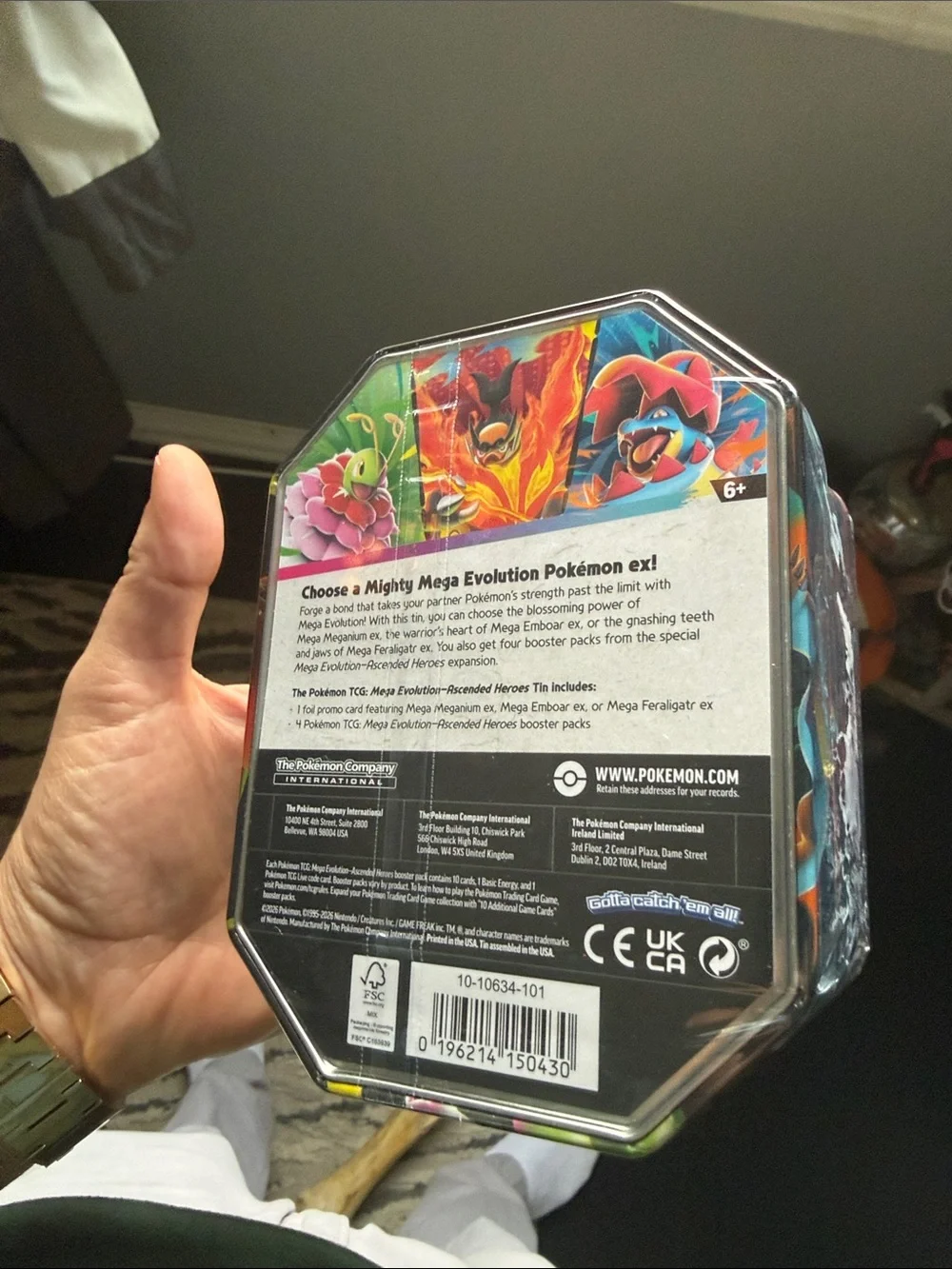 Sealed Pokemon Ascended Heroes Tin - Mega Emboar Ex (Four Booster Packs+Promo)